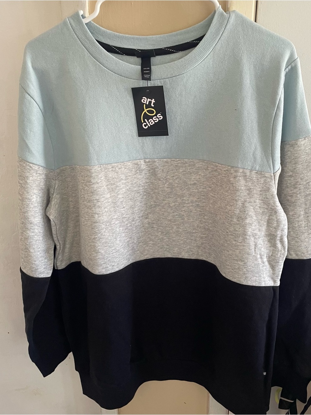 art class Boys Crewneck Colorblock Sweatshirt- Light Blue/Gray/Black sz 18